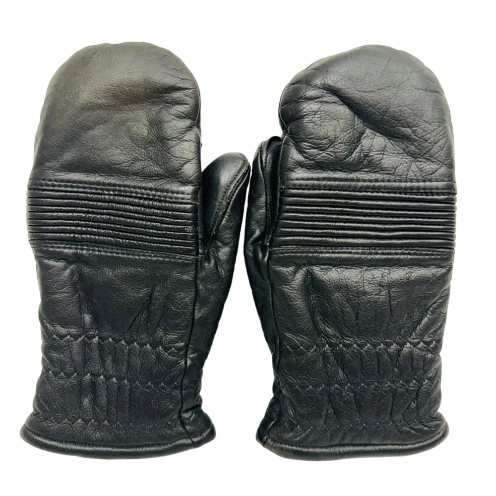 J.M. Rubin & Sons Leather Ski Gloves Mittens 70th Lined Women Size S Black Vtg - Picture 1 of 10